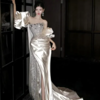 Sheath Sweetheart Beaded Ivory Satin Evening Dresses - Thumbnail 2