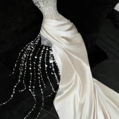 Sheath sweetheart beaded ivory satin evening dresses - Thumbnail 1