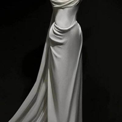 Strapless satin mermaid wedding dresses with ruffles