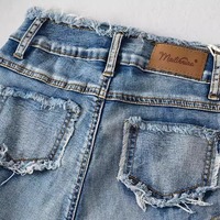 Rocker side cut-outs high-waisted denim shorts - Thumbnail 6