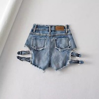 Rocker side cut-outs high-waisted denim shorts - Thumbnail 4
