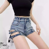 Rocker side cut-outs high-waisted denim shorts - Thumbnail 2