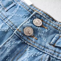 High Waist Argyle Denim Shorts - Thumbnail 3