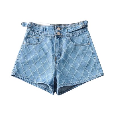 High Waist Argyle Denim Shorts