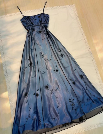 Romantic Blue Gradient Empire Backless Prom Dresses With Beading