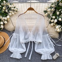 Sheer lace-trimmed mesh cover-up shrug - Thumbnail 6
