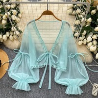 Sheer lace-trimmed mesh cover-up shrug - Thumbnail 3