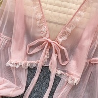 Sheer lace-trimmed mesh cover-up shrug - Thumbnail 8