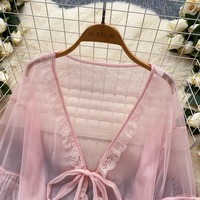 Sheer lace-trimmed mesh cover-up shrug - Thumbnail 7