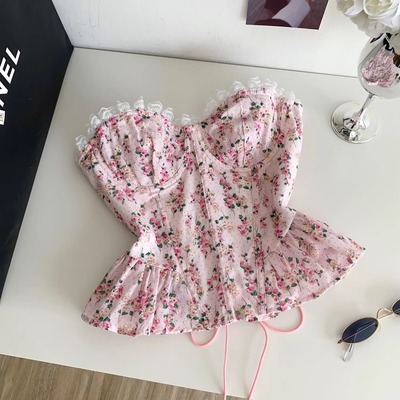 Floral pink peplum corset top