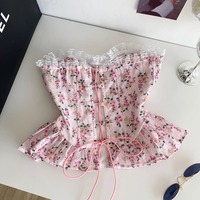 Floral pink peplum corset top - Thumbnail 1
