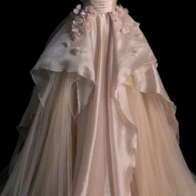Beautiful pearl pink a line tulle long party dress evening dress with pearls