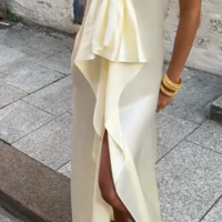 Elegant Strapless Ruffle Chiffon Prom Dress With High Slit - Thumbnail 1