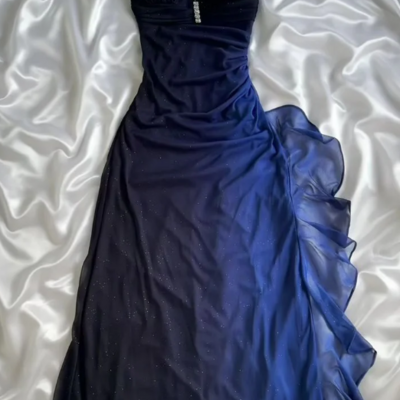 Halter sheath dark blue chiffon long party dress formal evening dress - Thumbnail 2