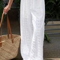 Solid Color Embroidered Casual Pants - Thumbnail 1