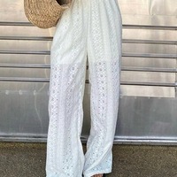 Solid Color Embroidered Casual Pants - Thumbnail 3