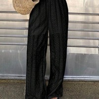 Solid Color Embroidered Casual Pants - Thumbnail 4