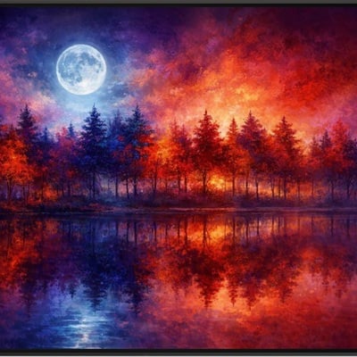 Moonlit forest reflection landscape art print