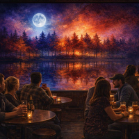 Moonlit Forest Reflection Landscape Art Print - Thumbnail 3