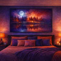 Moonlit Forest Reflection Landscape Art Print - Thumbnail 2