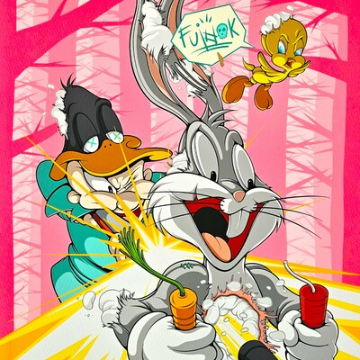 Oversize print by dhani barragan "rabbit seasoning" 