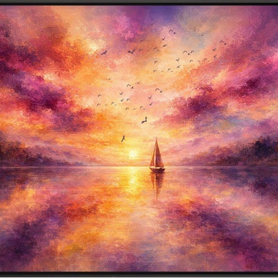 Vibrant sunset sailboat wall art print 36x24