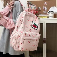 Cherry-patterned corduroy backpack - Thumbnail 4
