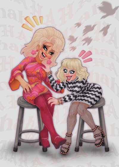 Trixie and Katya Laughing Print