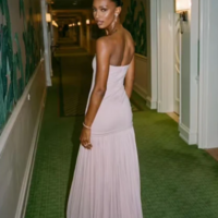 Beautiful Strapless Pink Long Chiffon Prom Dress For Women - Thumbnail 2
