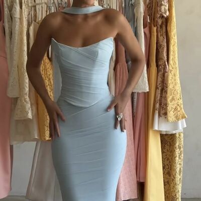 Baby blue sheath prom dresses evening formal party dress