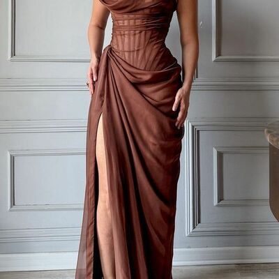 Brown sheath prom dresses evening formal party dress