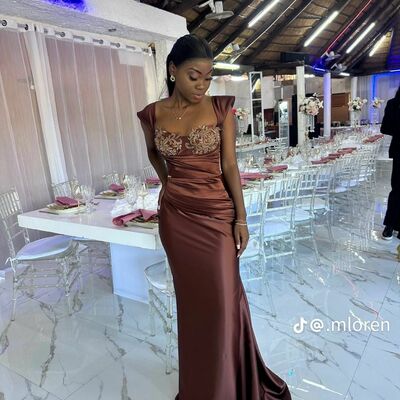 Brown sheath african girls prom dresses evening formal party dress