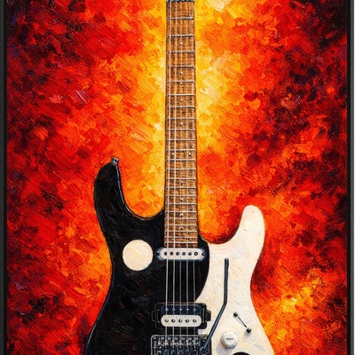 Electric guitar abstract art print red yellow modern wall decor