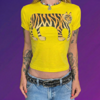 High Waist Tiger Print Yellow Tee - Thumbnail 1
