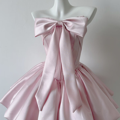 Pink satin short a-line prom party dress