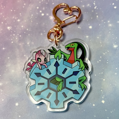 Grovyle and Celebi Time Gear Keychain