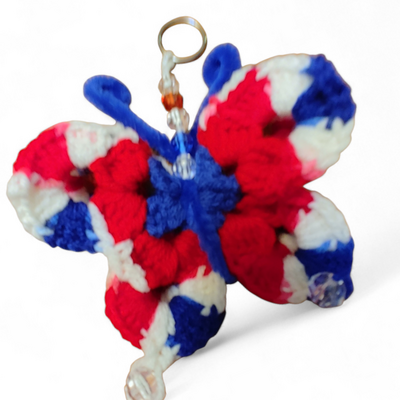 Crochet Butterfly Patriotic key chain