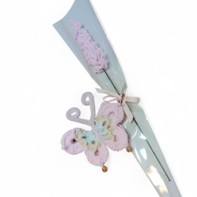 Crochet lavender flower with butterfly key chain