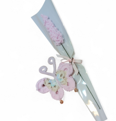 Crochet lavender flower with butterfly key chain