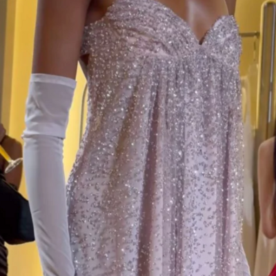 A line spaghetti strap gentle pink sequin tulle prom dress formal evening dresses - Thumbnail 1