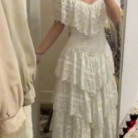 Layered V Neck A Line Lace Wedding Dress Prom Dress - Thumbnail 1