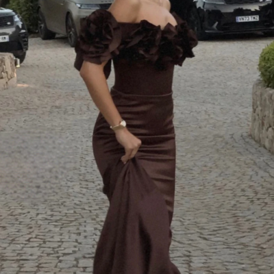 Luxury off the shoulder brown evening dress mermaid prom dress