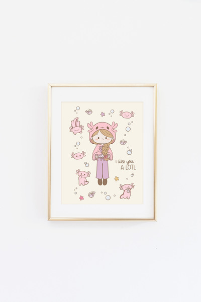 Lottie and her Axolotl Friend Print