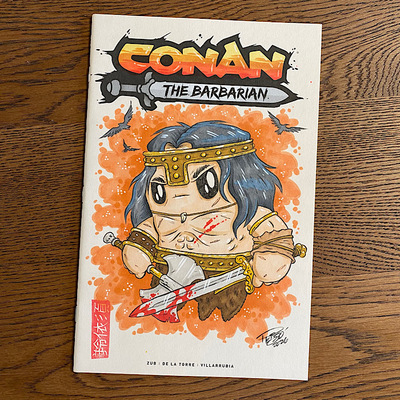 Hand drawn tiny ghost sketch cover comic - conehead the barbrian 