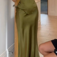Sheath Green Stain V Neck Long Prom Dress Formal Evening Dress - Thumbnail 1