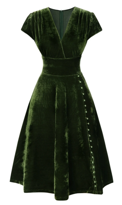 Deep V-Neck Green Velvet Short Homecoming Dress