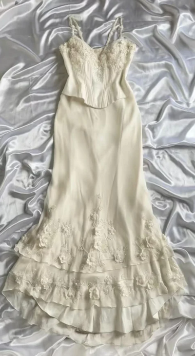 Spaghetti Straps Champagne Satin Lace Prom Dresses Formal Evening Dress
