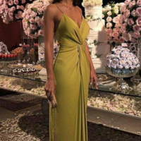Simple Spaghetti Straps Gold Long Prom Dresses Evening Dresses - Thumbnail 2
