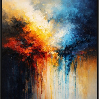Eternal flame cascade abstract red blue orange wall art print