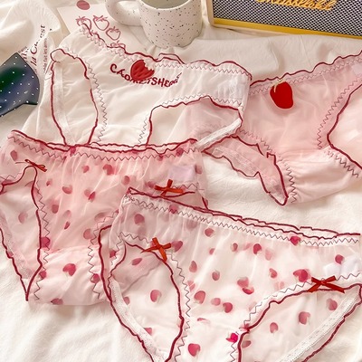 4pcs Strawberry Mesh Panties Set